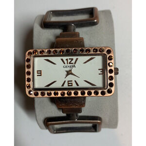 Genevea Women's Silver Bangle Cuff Watch White Dial Rhinestone